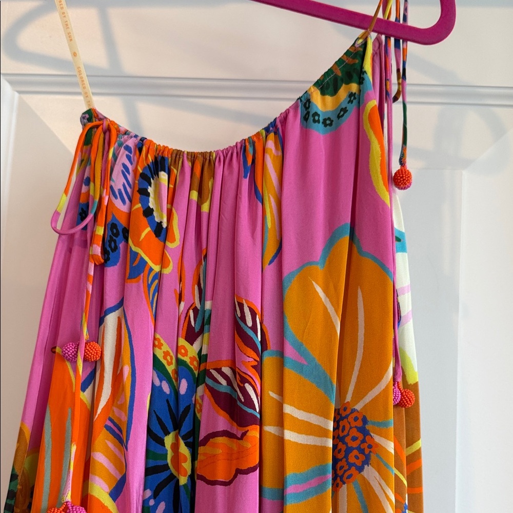 Farm Rio One Shoulder Bright Pink Floral Maxi Dress - Picture 3 of 5